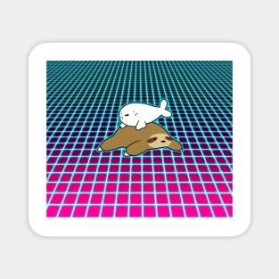 Baby Harp Seal and Sloth Vaporwave Magnet
