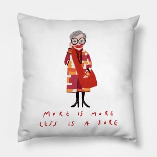 Iris Apfel inspired, woman in red Pillow