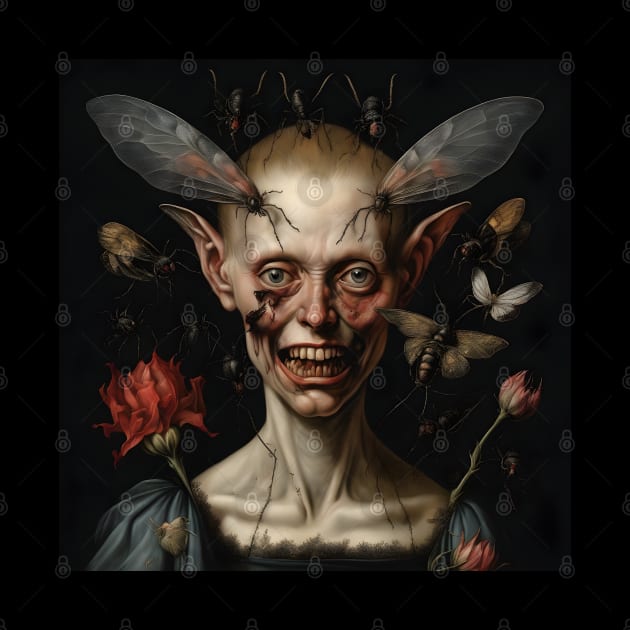 Dark elf with insects - gothic art inspired by Hieronymus Bosch by Ravenglow