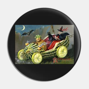 Antique Halloween Drive Greetings Pin