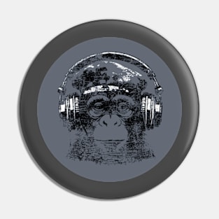 Distressed Style Monkey Wearing Headphones 'Evolution?' Pin