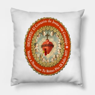 Detente Spanish Sagrado Corazon Sacred Heart of Jesus Catholic Prayer WHT Pillow