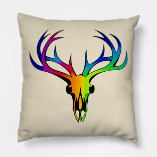 Radiant Antlers: Rainbow Pride Deer Skull Pillow