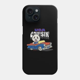 Adorable funny and cute Panda Bear is cruising through the USA while driving a vintage car Phone Case