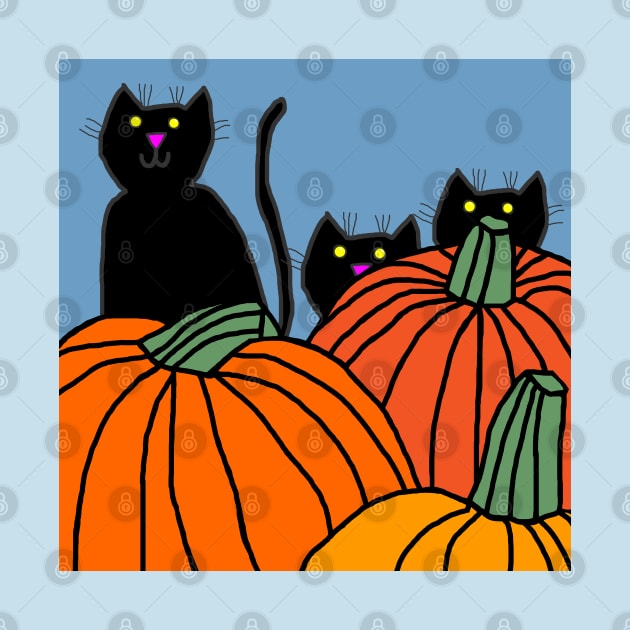 Three Black Cats and Pumpkins by ellenhenryart