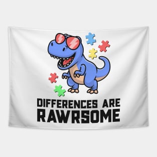 Autism Shirts For Boys Dinosaur TRex Awareness Puzzle Piece Tapestry