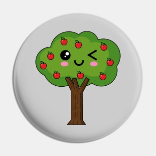 Kawaii Happy Winking Apple Tree Pin