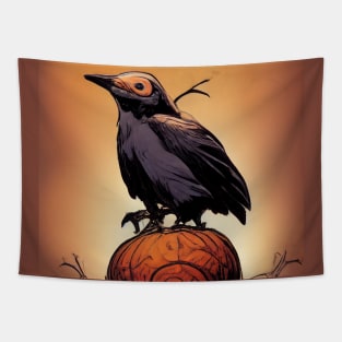 A bird on a pumpkin Tapestry