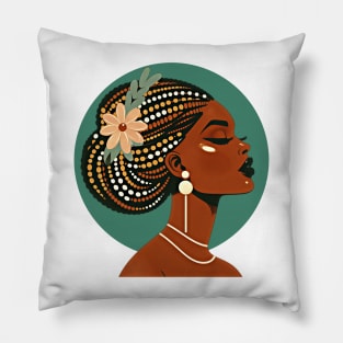 Mid century modern vintage art design of an African woman with braided hair. Pillow