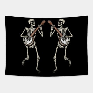 Retro Dancing Skeleton Pair Banjo Vintage Graphic Tapestry