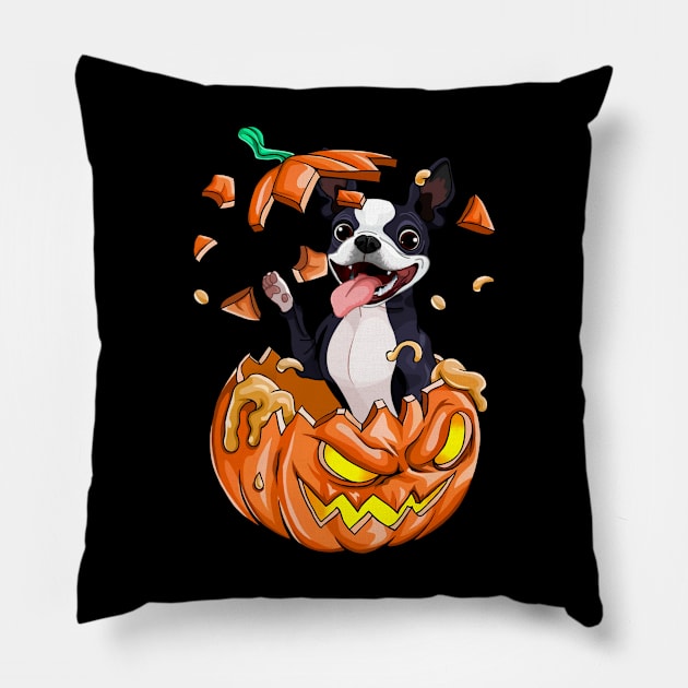 Boston Terrier In The Pumpkin tshirt halloween costume funny gift t-shirt Pillow by American Woman