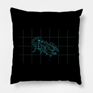 GRID DRAWING of a scorpion in blue Pillow