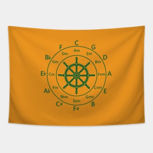 Circle of Fifths Ship Steering Wheel Dark Green Tapestry