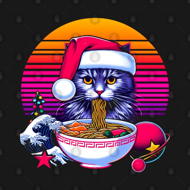 CHRISTMAS CAT EATING RAMEN WAVE JAPANESE by athirdcreatives