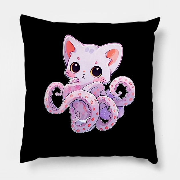 Pink cute Cthulhu cat Pillow by obstinator