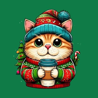 I Love Coffee Christmas And Cats, Cat And Coffee T-Shirt