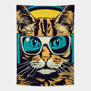 Cat With Glasses.Cat With Headphone Tapestry