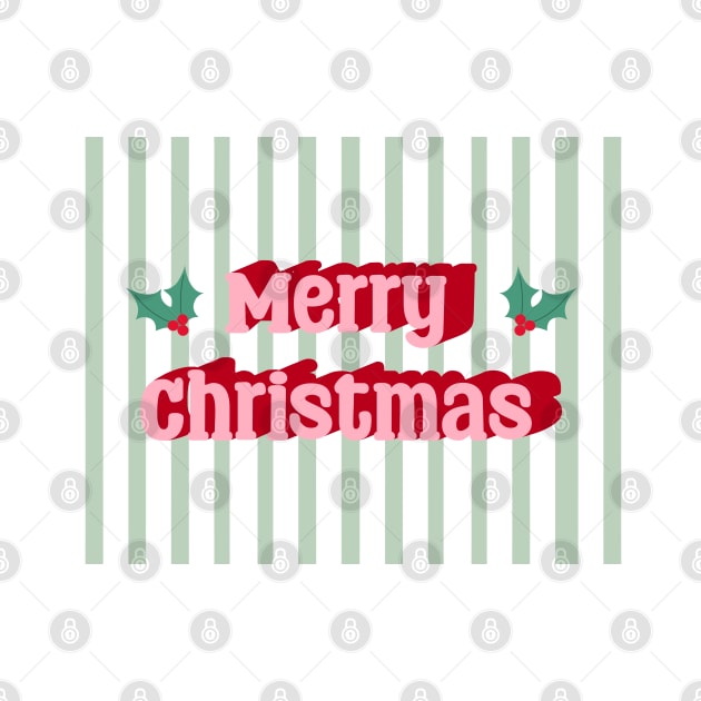 Merry Christmas Typography in Pink and Red with Green Stripes by OneThreeSix