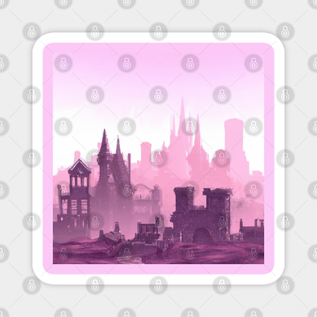 Synthwave Medieval City Landscape With a Purple and Pink Skyline Magnet by FanciiFrog