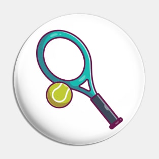 Tennis ball with racket cartoon Pin