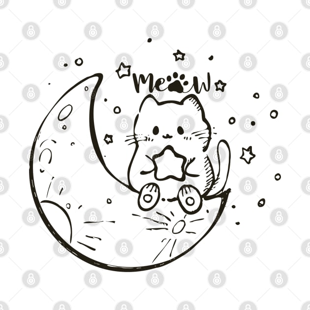 Cute Illustartion Cat With Moon Meow Cat by ShirtyArt