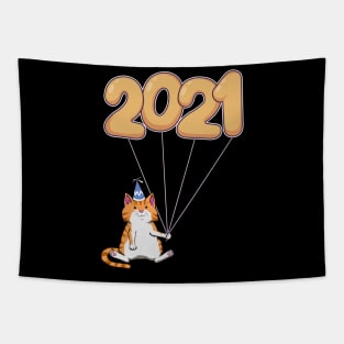 Happy New Year 2021 Cat Kitten New Year Eve Tapestry