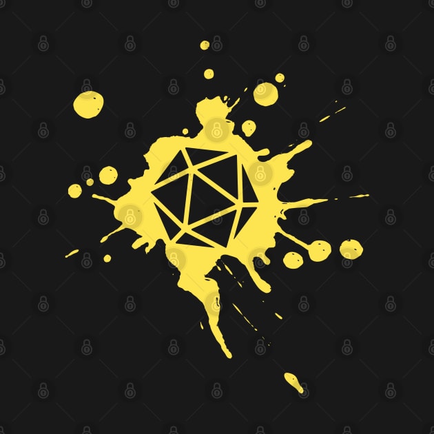 Yellow 20 Sided Dice Paint Splatter Spraypaint Dungeons Crawler and Dragons Slayer Tabletop RPG Addict by dungeonarmory