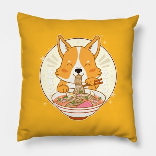 Kawaii Corgi Dog Eating Ramen Pillow