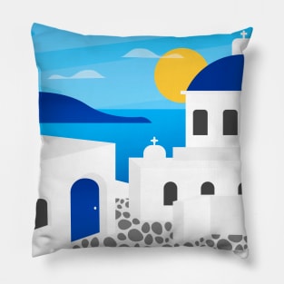 Santorini, Greece - retro travel poster Pillow