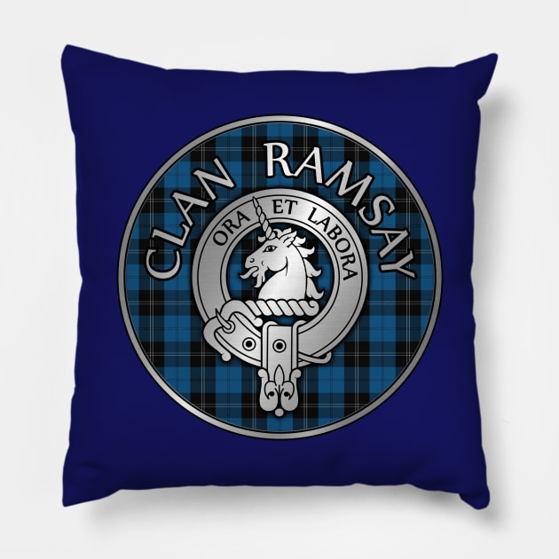 Clan Ramsay Crest & Hunting Tartan Pillow by Taylor'd Designs