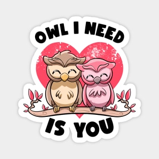 Owl I Need Is You Adorable Owl Puns Couple Valentines Day Magnet