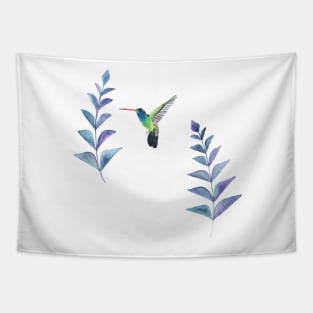 Hummingbird with tropical leaves watercolor design Tapestry