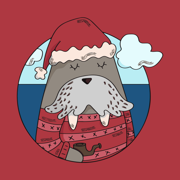 Christmas Walrus with Holiday Sweater and Santa Hat by SLAG_Creative