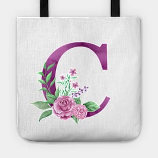 Floral Monogram C Beautiful Rose Bouquet Tote