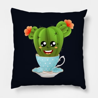 Happy cactus in a pretty tea cup Pillow