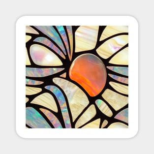 Mother of Pearl and Fire Opal Flower Mosaic Inlay Magnet