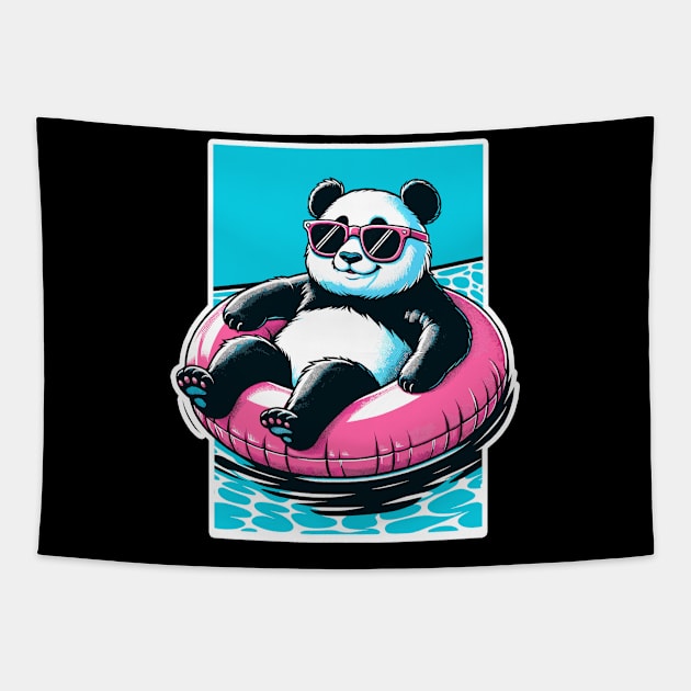 Pool Party Panda in Sunglasses on a Pink Float Funny Pool Panda Tapestry by KsuAnn