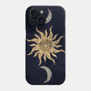 Gold Moon Sun Mandala Blue Night Sky Pattern Phone Case