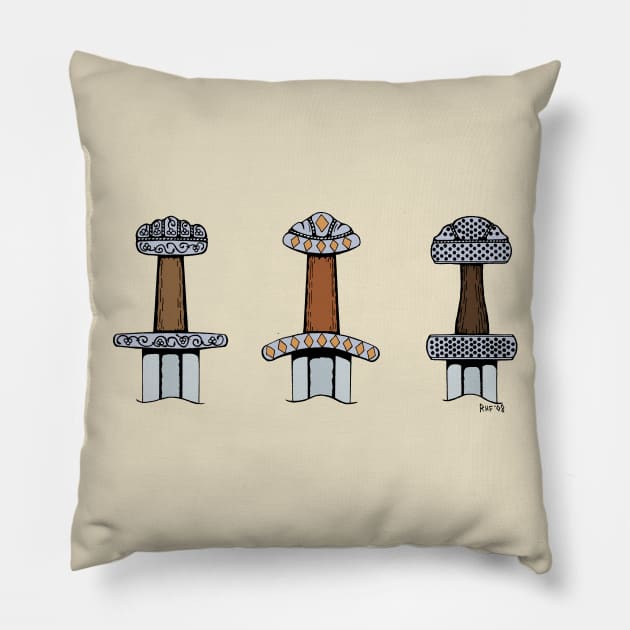 Three Viking Sword Hilts Pillow by AzureLionProductions