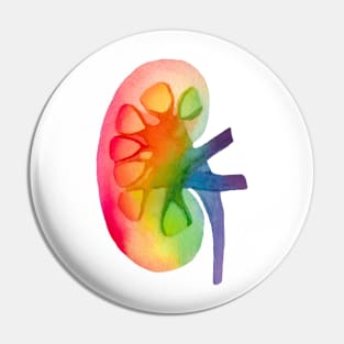 Watercolor Rainbow Kidney (white) Pin