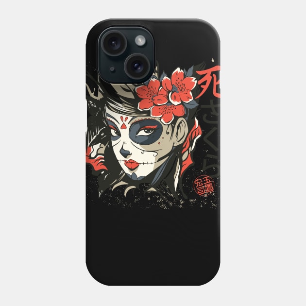 Asian Sugar Skull Red Roses Tattoo Style Phone Case by Kali Space