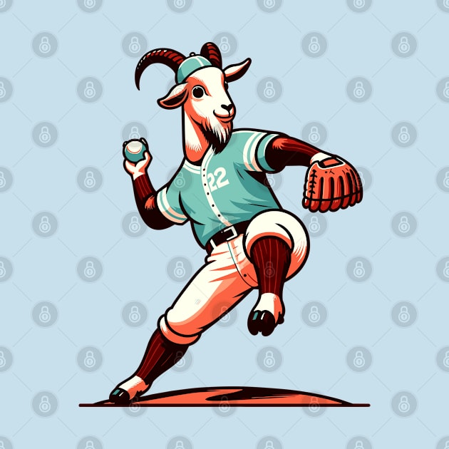 Throwback Goat pitcher - Vintage 1990s Cartoon Style Baseball Art by TimeWarpWildlife