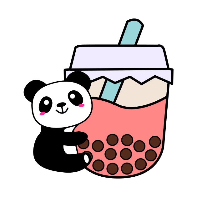 Happy Baby Panda Hugs Bubble Tea Kawaii Pink Boba Tea by 4U2NV-LDN