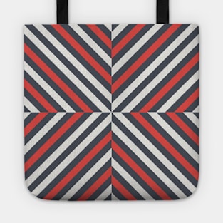 Diagonal black white and red stripes Tote