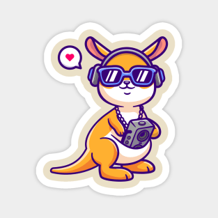 Cute Kangaroo Listening Music With Boombox And Headphone Cartoon Magnet