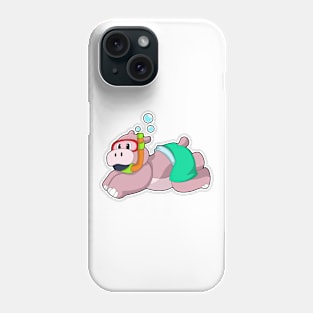 Hippo at Diving with Snorkel Phone Case