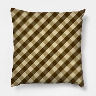 Brown and Tan Retro 60s Check Gingham Plaid Pillow