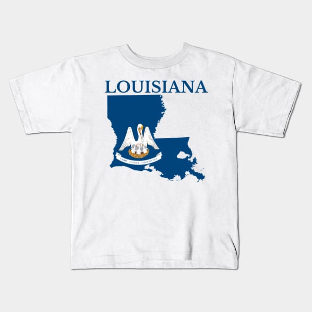 Louisiana Map with Louisiana State Flag | Kids T-Shirt