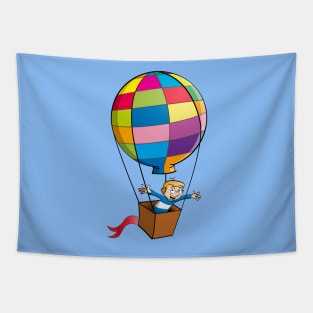 The boy in the hot air balloon. Vector Illustration Tapestry