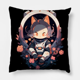 Catsronaut with Flowers Pillow